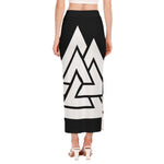 Viking Valknut Symbol Print Side Slit Maxi Skirt
