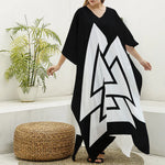 Viking Valknut Symbol Print Silk V-Neck Kaftan Dress
