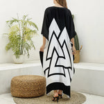 Viking Valknut Symbol Print Silk V-Neck Kaftan Dress