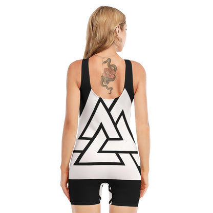Viking Valknut Symbol Print Sleeveless One Piece Swimsuit