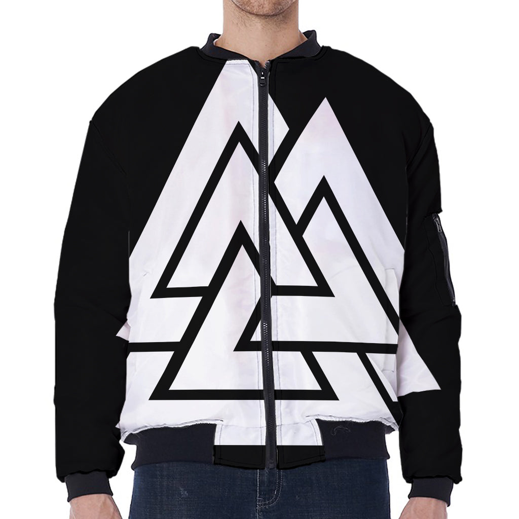 Viking Valknut Symbol Print Zip Sleeve Bomber Jacket