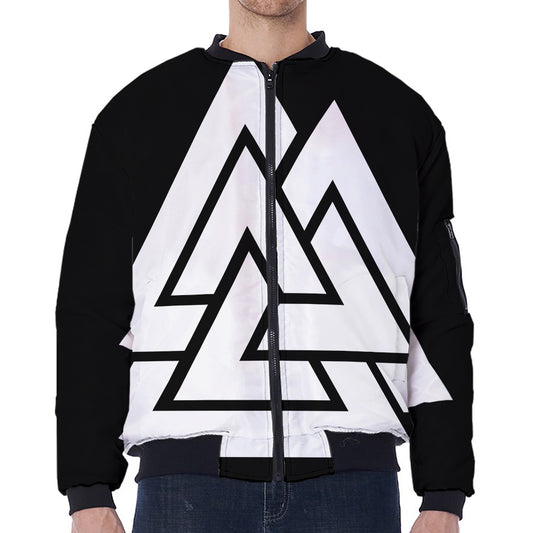 Viking Valknut Symbol Print Zip Sleeve Bomber Jacket