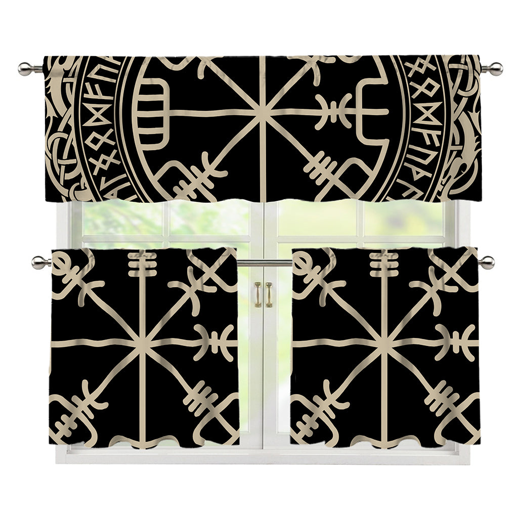 Viking Vegvisir Print 3 Piece Kitchen Curtains