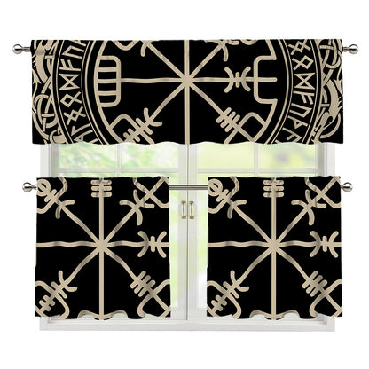 Viking Vegvisir Print 3 Piece Kitchen Curtains