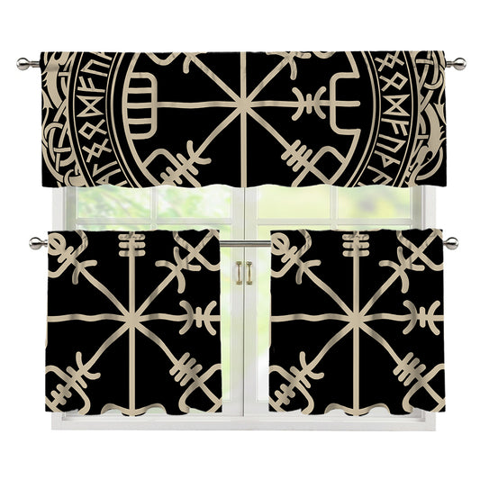 Viking Vegvisir Print 3 Piece Kitchen Curtains