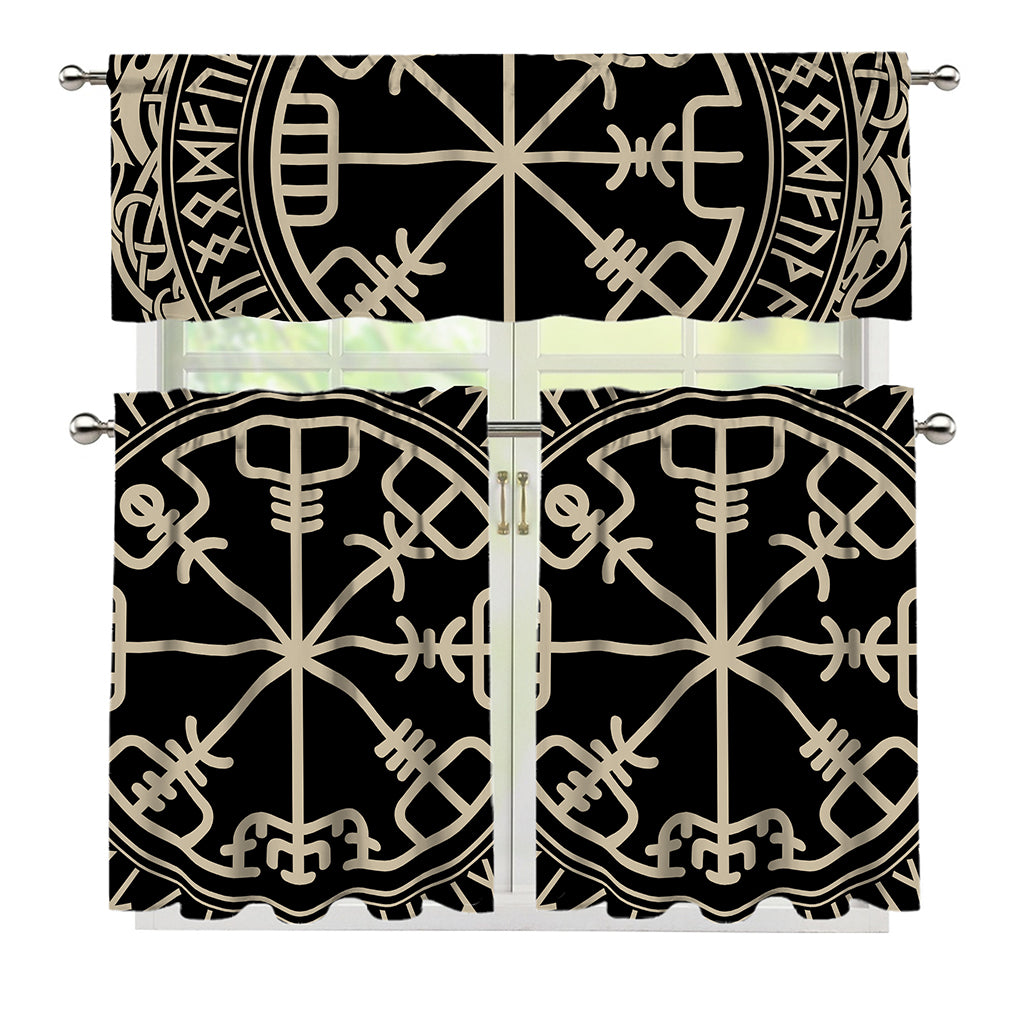 Viking Vegvisir Print 3 Piece Kitchen Curtains