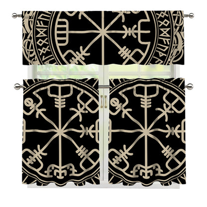 Viking Vegvisir Print 3 Piece Kitchen Curtains