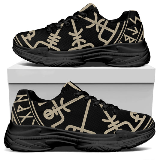 Viking Vegvisir Print Black Chunky Shoes