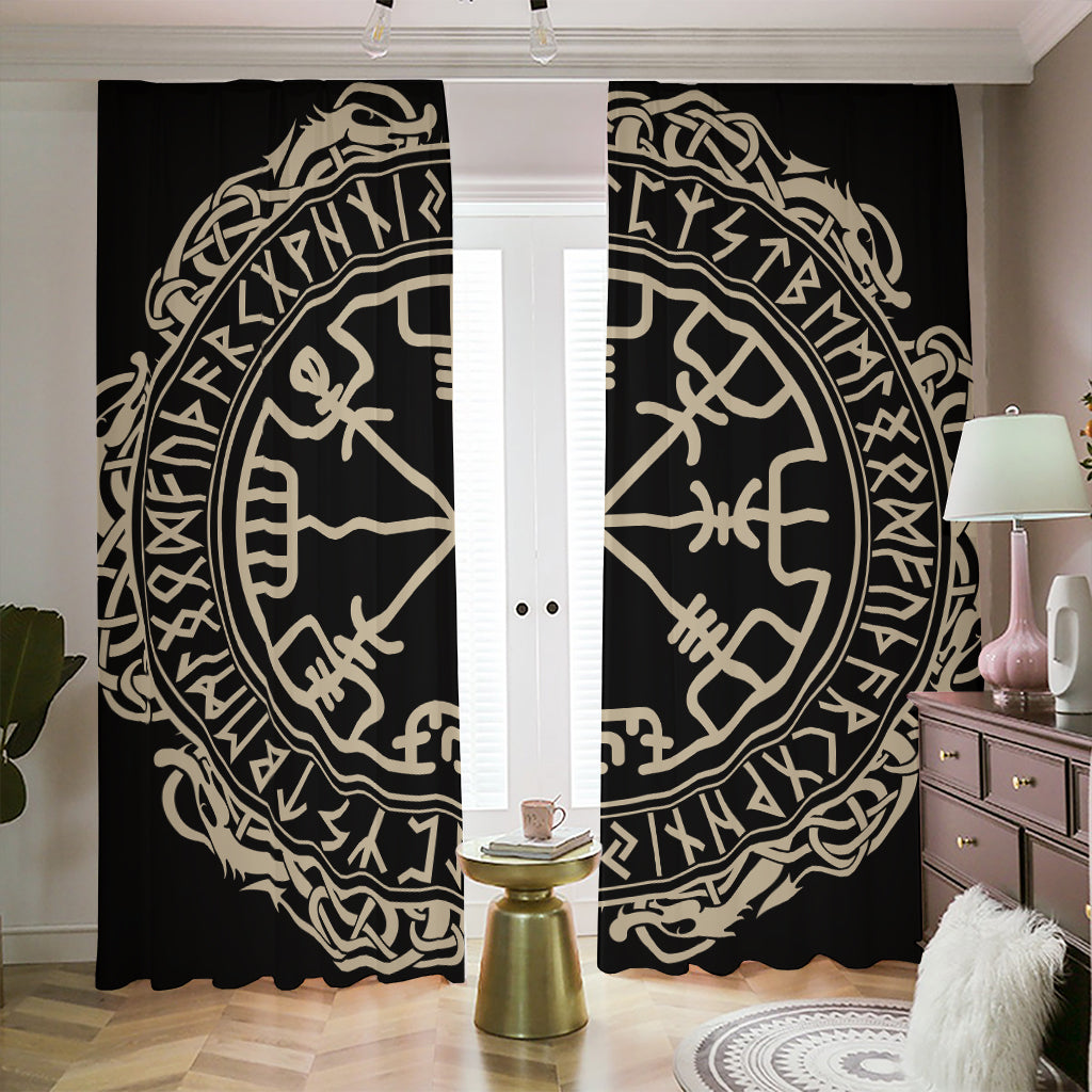 Viking Vegvisir Print Blackout Pencil Pleat Curtains