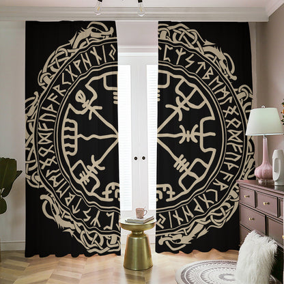 Viking Vegvisir Print Blackout Pencil Pleat Curtains