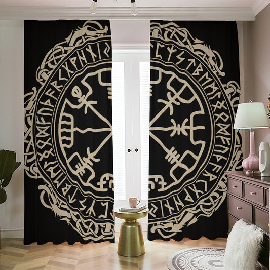 Viking Vegvisir Print Blackout Pencil Pleat Curtains