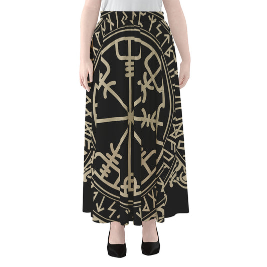 Viking Vegvisir Print Chiffon Maxi Skirt