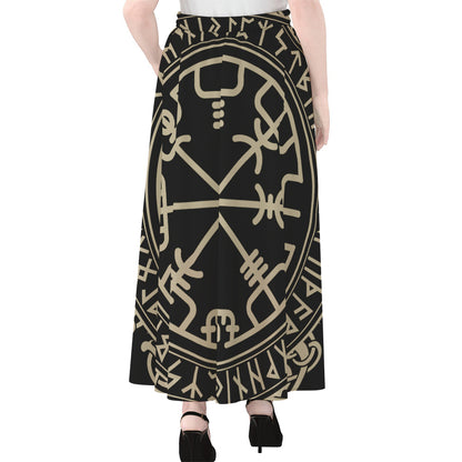Viking Vegvisir Print Chiffon Maxi Skirt