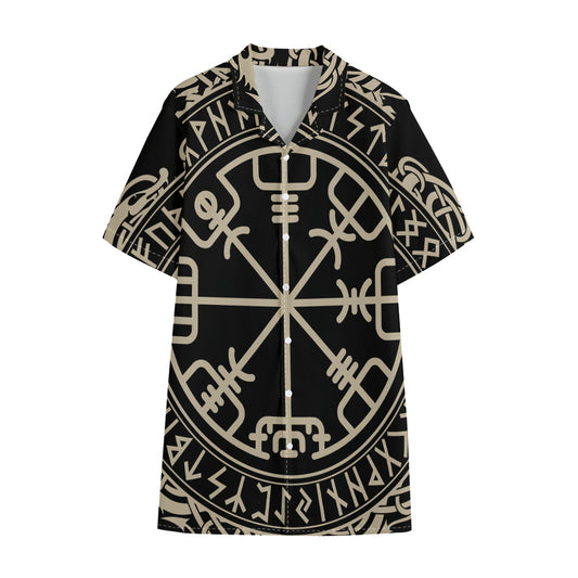 Viking Vegvisir Print Cotton Hawaiian Shirt