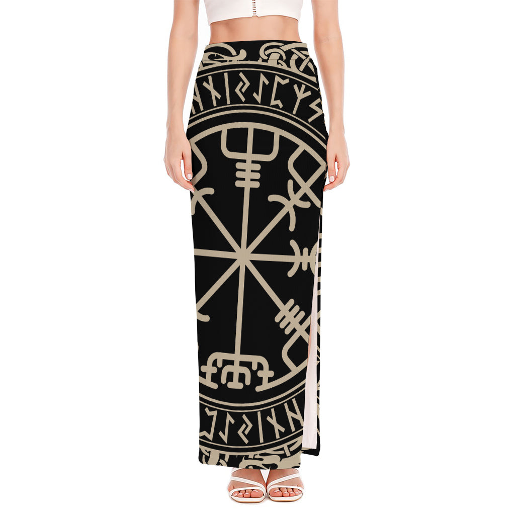 Viking Vegvisir Print High Slit Maxi Skirt