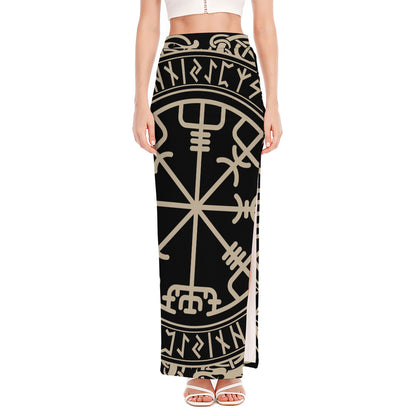 Viking Vegvisir Print High Slit Maxi Skirt