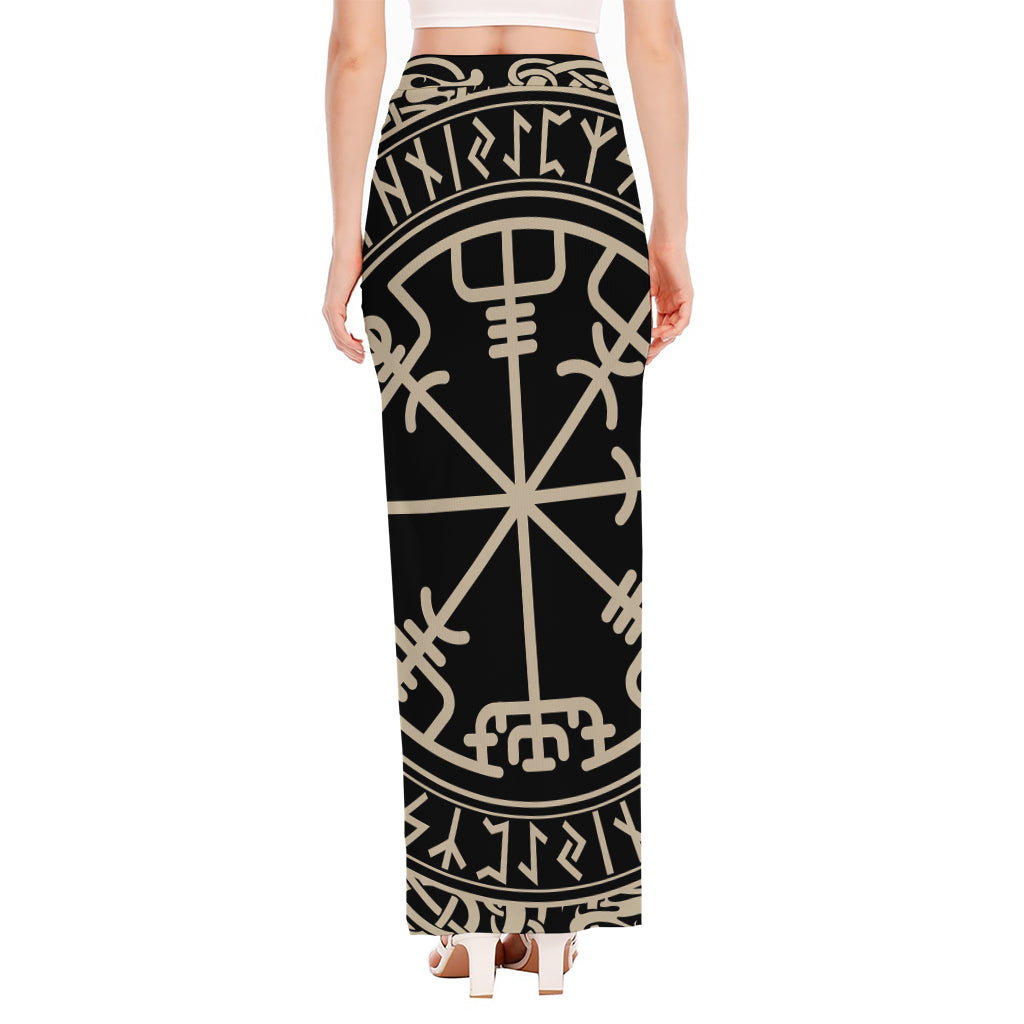 Viking Vegvisir Print High Slit Maxi Skirt