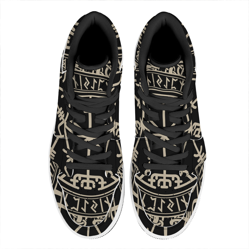 Viking Vegvisir Print High Top Leather Sneakers