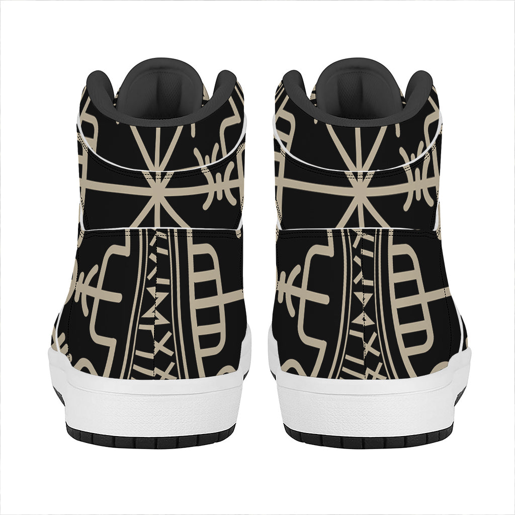Viking Vegvisir Print High Top Leather Sneakers