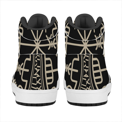 Viking Vegvisir Print High Top Leather Sneakers