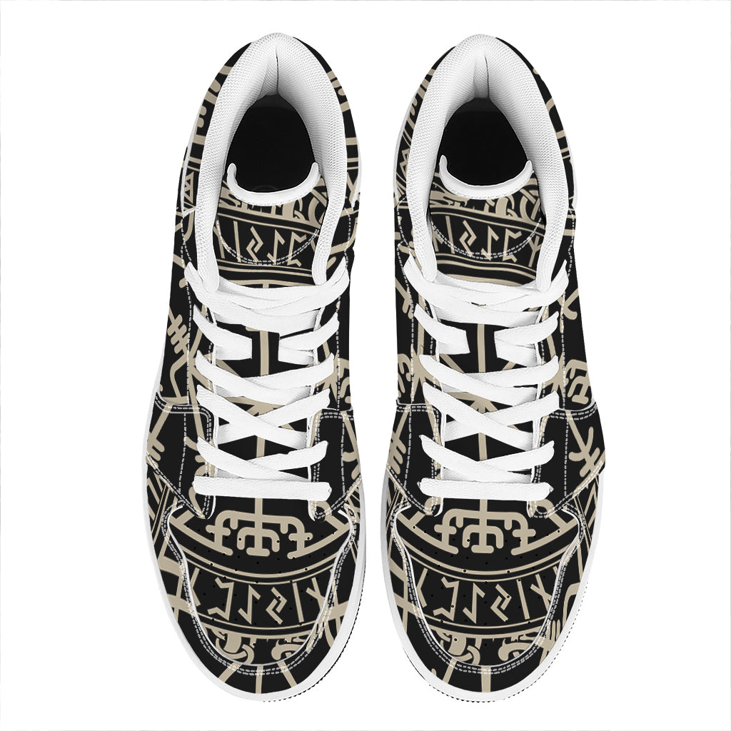 Viking Vegvisir Print High Top Leather Sneakers