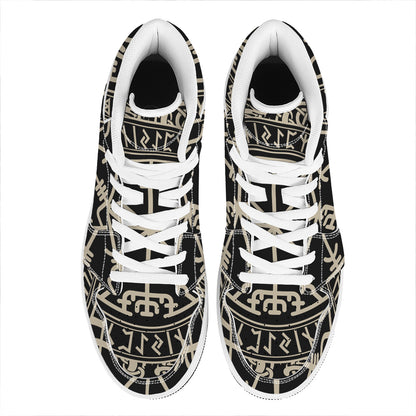 Viking Vegvisir Print High Top Leather Sneakers