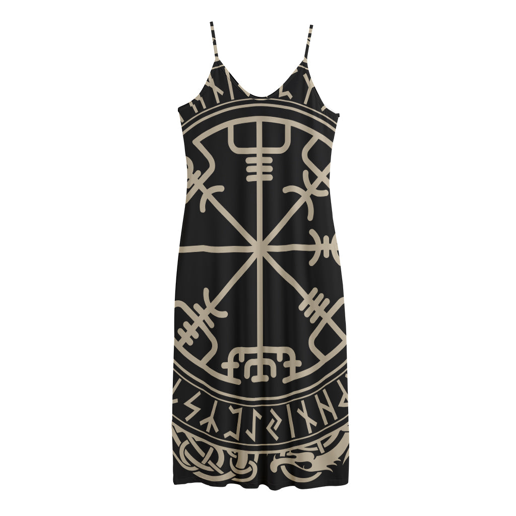 Viking Vegvisir Print Jersey Midi Cami Dress