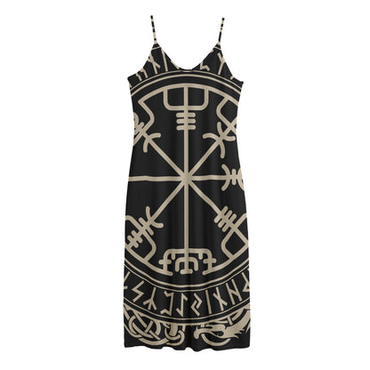 Viking Vegvisir Print Jersey Midi Cami Dress