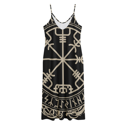 Viking Vegvisir Print Jersey Midi Cami Dress