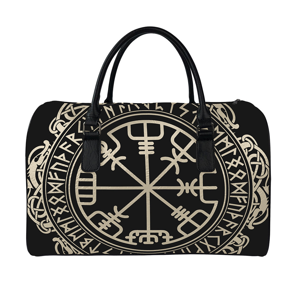 Viking Vegvisir Print Leather Duffle Bag