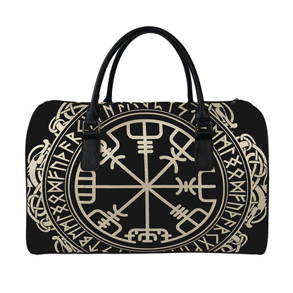 Viking Vegvisir Print Leather Duffle Bag
