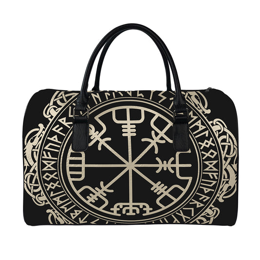 Viking Vegvisir Print Leather Duffle Bag