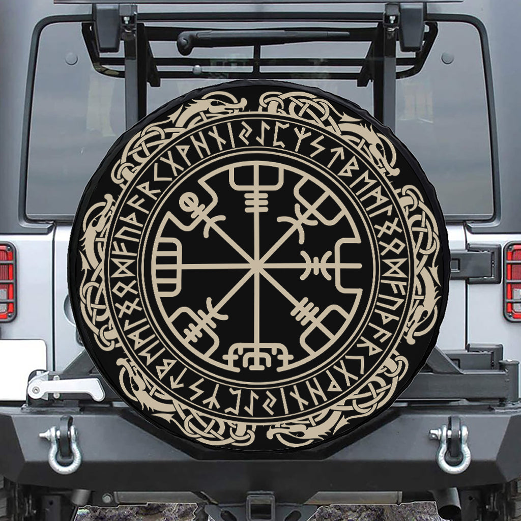 Viking Vegvisir Print Leather Spare Tire Cover