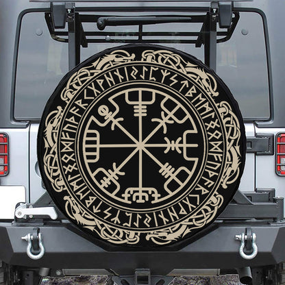 Viking Vegvisir Print Leather Spare Tire Cover