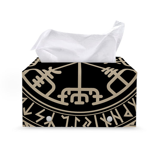Viking Vegvisir Print Leather Tissue Box Cover