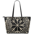 Viking Vegvisir Print Leather Tote Bag With Zipper