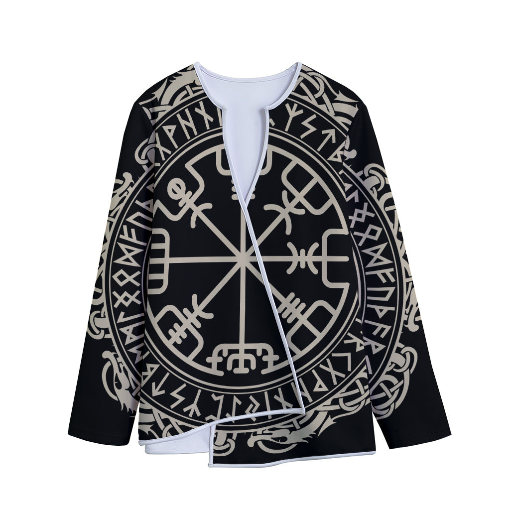 Viking Vegvisir Print Long Sleeve Short Coat