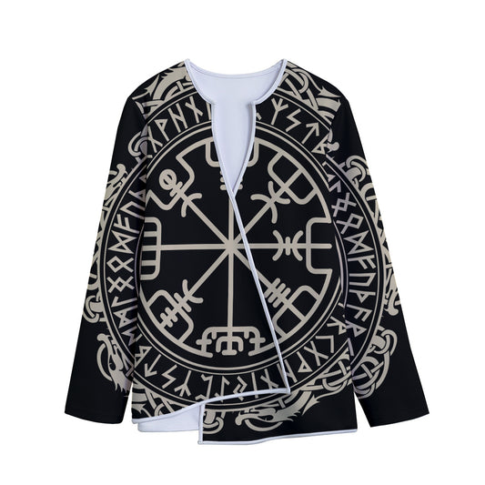 Viking Vegvisir Print Long Sleeve Short Coat