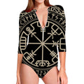 Viking Vegvisir Print Long Sleeve Swimsuit