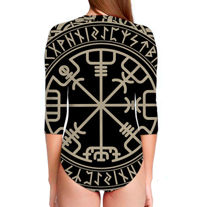 Viking Vegvisir Print Long Sleeve Swimsuit