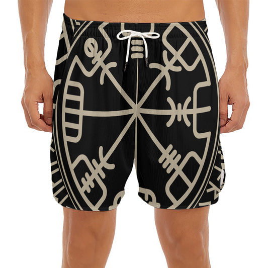 Viking Vegvisir Print Men's Split Running Shorts