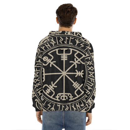 Viking Vegvisir Print Men's Velvet Pullover Hoodie