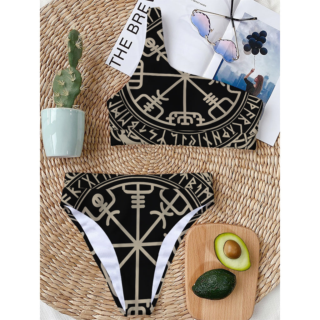 Viking Vegvisir Print One Shoulder Bikini Top