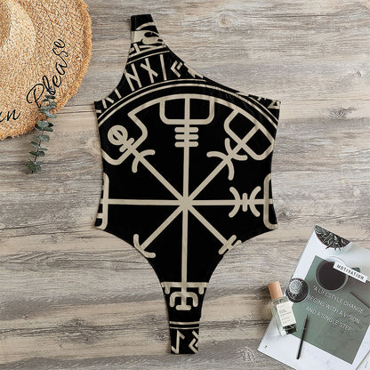 Viking Vegvisir Print One Shoulder Bodysuit