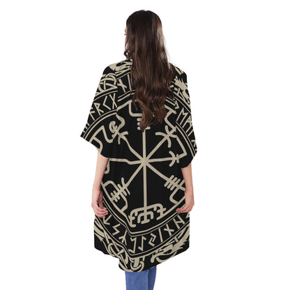 Viking Vegvisir Print Open Front Beach Cover Up