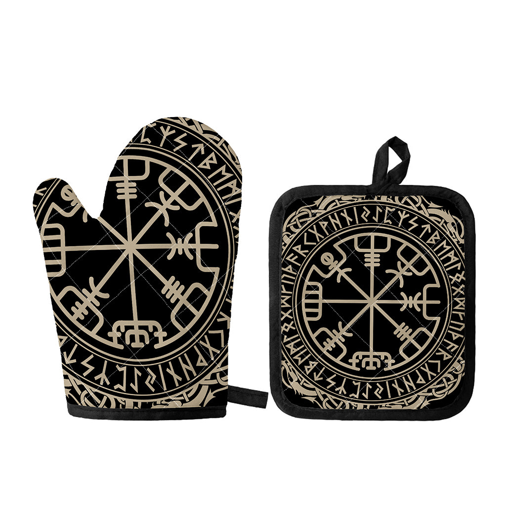 Viking Vegvisir Print Oven Mitt And Pot Holder Set