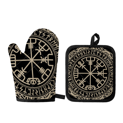 Viking Vegvisir Print Oven Mitt And Pot Holder Set