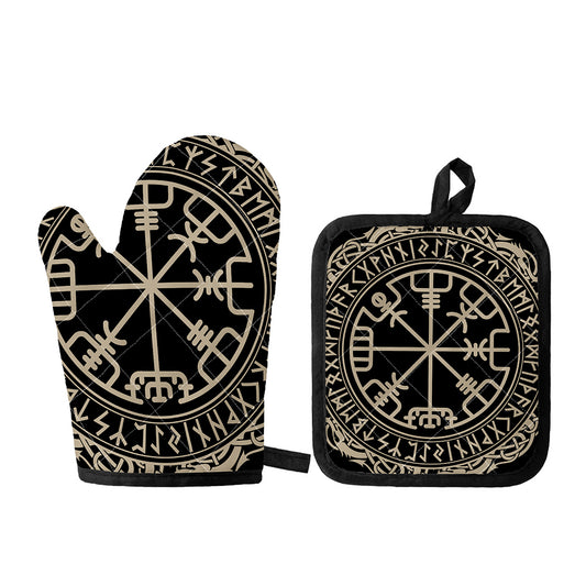 Viking Vegvisir Print Oven Mitt And Pot Holder Set