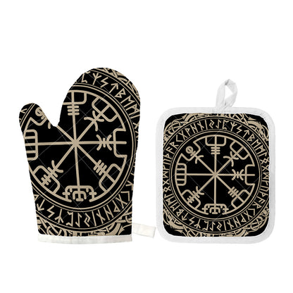 Viking Vegvisir Print Oven Mitt And Pot Holder Set