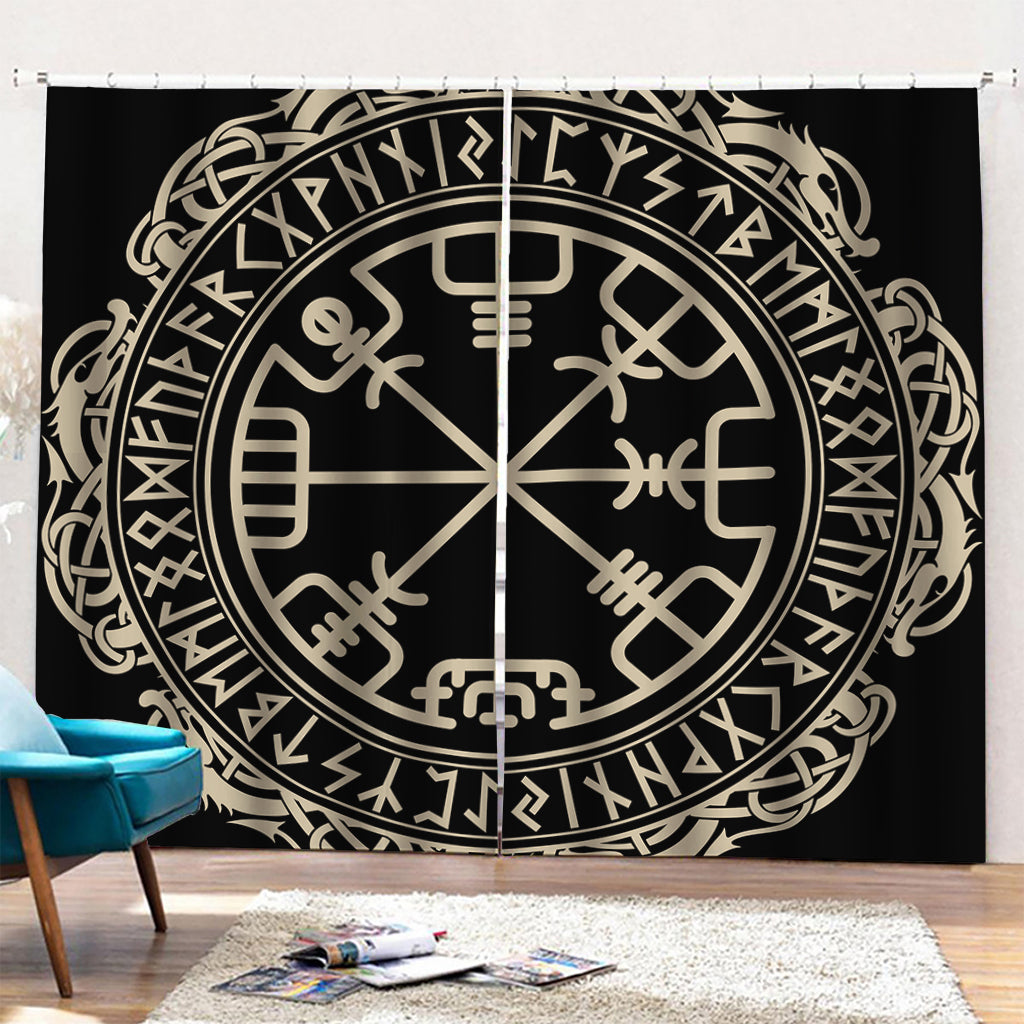Viking Vegvisir Print Pencil Pleat Curtains